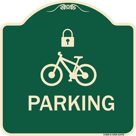 Signmission Parking With Cycle and Lock Symbol Heavy-Gauge Aluminum Architectural Sign, 18" x 18", G-1818-23476 A-DES-G-1818-23476